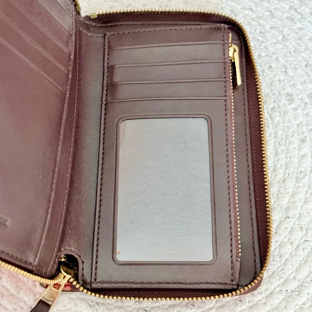 Coach Red and Pink Heart Zip Around Wallet Great Condition!
